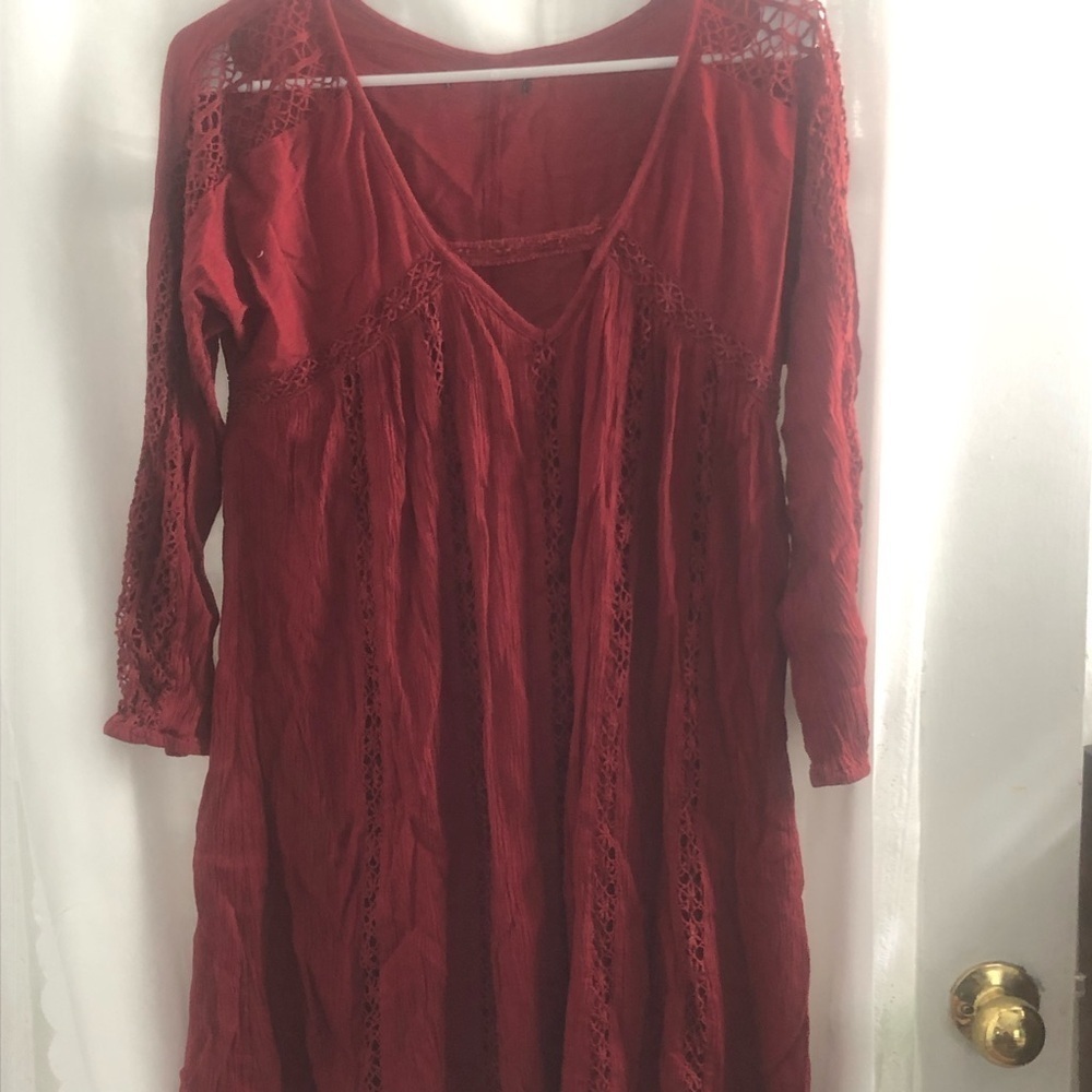 American Eagle Lacey red dress with lining. 34” around pit to pit- 33” long-